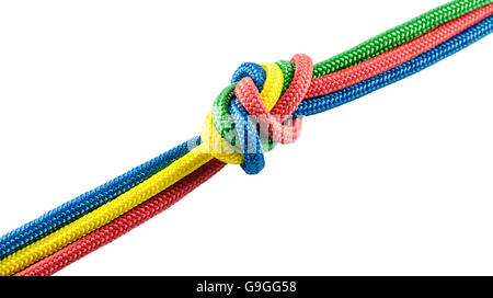 Colorful ropes tied together on white background. - Building a Good Life