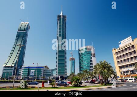 Bahrain Financial Harbour BFH development in Manama, the modern capital of Bahrain. Commercial East and West towers and GB Corp Stock Photo