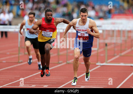 Men's 110m Hurdles - Heat 1, 2016 British Championships, Birmingham Alexander Stadium UK. Stock Photo