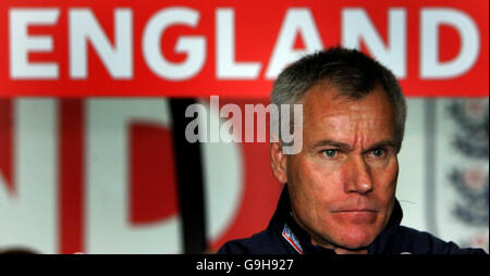 Soccer - UEFA Under 21 European Championship play-off - England v Germany - Coventry. England U21's coach Peter Taylor watches during the UEFA Under 21 Championship play-off against Germany U21 at the Ricoh Arena, Coventry. Stock Photo