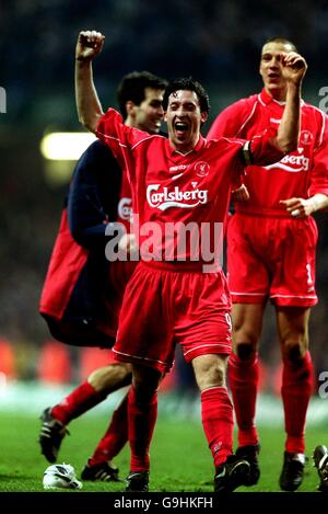 ROBBIE FOWLER CELEBRATES WORTHINGTON CUP FINAL MILLENNIUM STADIUM