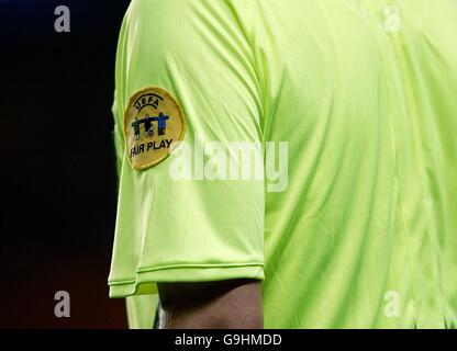 Close up of La Liga badge on an FC Barcelona jersey Stock Photo
