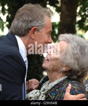Prime Minister Tony Blair greets Lady Mary Wilson as he arrives to unveil a statue to former Labour Prime Minister Harold Wilson in Huyton, Merseyside ahead of his party's conference which starts tomorrow.