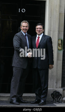 Prime Minister Tony Blair meets President of the European Commission Jose Manuel Barroso (right) outside 10 Downing Street in central London. Stock Photo