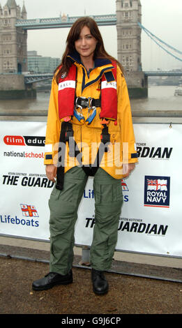 Lisa Snowdon during a photocall for his new film, The Guardian, from HMS President, east London. Picture date: Wednesday 11 October 2006. Lisa was taking part in a staged Air Sea Rescue to publicise the film, which stars US actor Ashton Kutcher as a US Coastguard. Photo credit should read: Ian West/PA Stock Photo