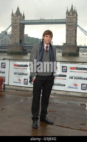 Ashton Kutcher during a photocall for his new film, The Guardian, from St Katherine's Way, east London. Stock Photo