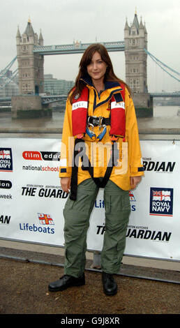 Lisa Snowdon during a photocall for new film, The Guardian, from HMS President, east London. Stock Photo