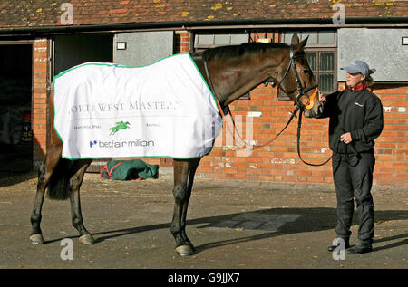 Racing - Horses parade - Manor Farm Stables. Sonja Wareurton parades Paul Nicholls' leading Betfair Chase contender Kauto Star at Manor Farm Stables, Ditcheat, Shepton Mallet, Somerset. Stock Photo