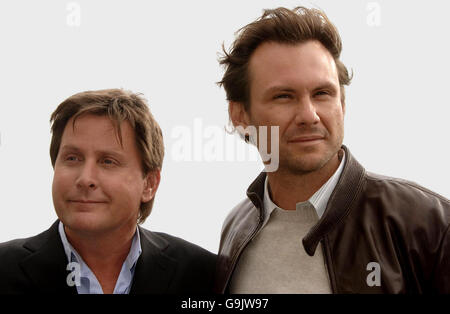 Writer, Director and cast member of the film Emilio Estevez (left) with one of the stars Christian Slater during a photocall for Bobby, at Claridges Hotel in central London. Stock Photo