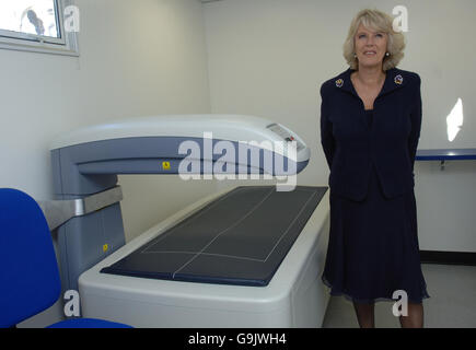 Camilla, the Duchess of Cornwall, inside an osteoporosis screening van being donated to the National Osteoporosis Society of which she is President in central London. Stock Photo