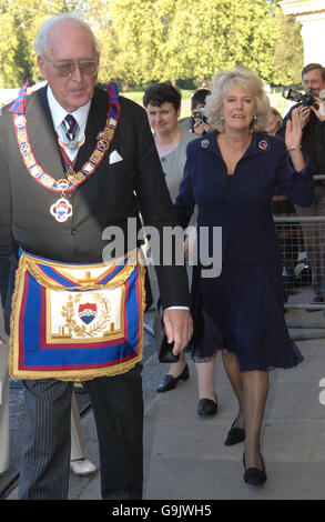 Camilla, the Duchess of Cornwall, meets freemasons from the Grand Lodge of the Mark Master Masons at the Royal Albert Hall in London. Stock Photo