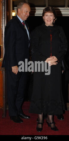 The Prime Minister of New Zealand, Helen Clark is greeted by British Legion President Air Marshal Ian Macfadyen as she arrives for the Royal British Legion's Festival of Remembrance at the Royal Albert Hall, London. Stock Photo
