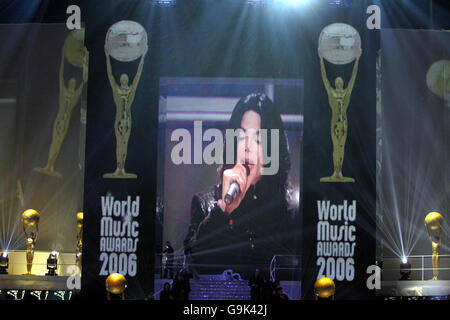 Michael Jackson performs 'We Are The World', on stage during the World Music Awards at Earls Court in central London. Stock Photo