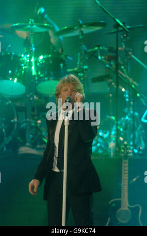 Bon Jovi perform at the UK Music Hall of Fame inside Alexandra Palace in north London, shortly before the band was due to be inducted into the Hall of Fame itself. Stock Photo