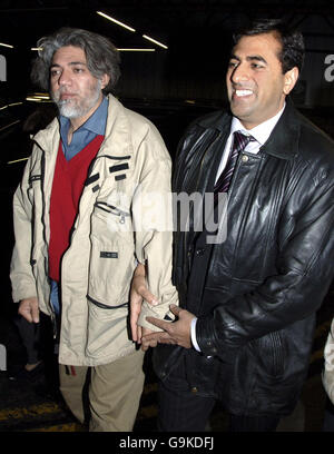 Death row Briton Mirza Tahir Hussain (left) at London's Heathrow Airport tonight after spending 18 years in prison in Pakistan. Stock Photo