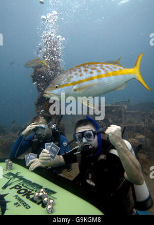 Underwater poker tournament Stock Photo