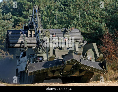 The Army's new heavily armoured engineer tank Trojan at Bovington Military Training Area in Dorset. Stock Photo