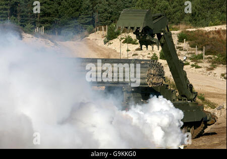 The Army's new heavily armoured engineer tank Trojan at Bovington Military Training Area in Dorset. Stock Photo