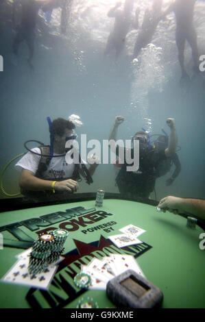 Underwater poker tournament Stock Photo