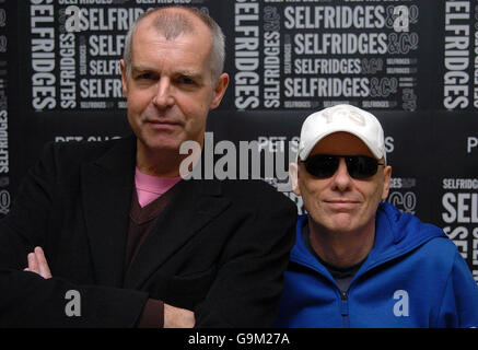 Neil Tennant, left, and Chris Lowe of the Pet Shop Boys attend an instore signing to launch the Pet Shop Boys Catalogue, celebrating the twentieth anniversary of their first album in 1986, at Selfridges in central London. Stock Photo