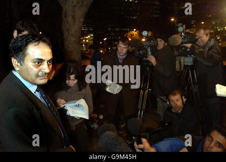 Dr Amit Nathwani (left), the consultant caring for former Russian security agent Alexander Litvinenko, speaks to the media outside University College Hospital in central London. Stock Photo