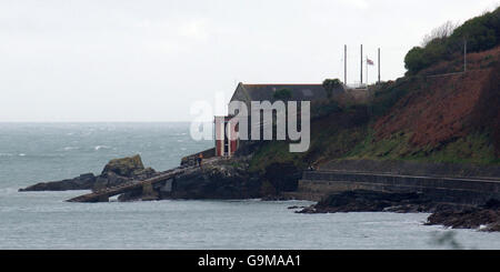 Boathouse at former Penlee Lifeboat station near Mousehole, Cornwall. (the Penlee lifeboat was lauched from here in 1981). Stock Photo