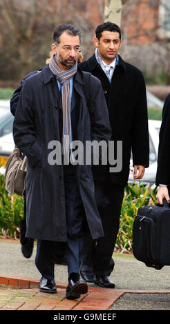 Mr Adel Yahya (right) arrives at Woolwich Crown Court in south London with his lawyer Imran Khan. Yahya and five others went on trial today accused of plotting to murder people in alleged bombing bids. Stock Photo