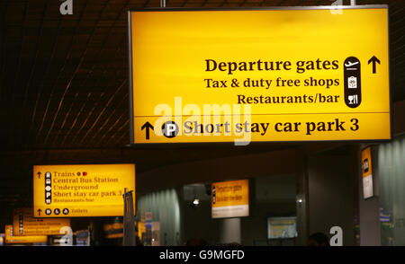 Generic stock Heathrow. Signs at London's Heathrow Airport. Stock Photo