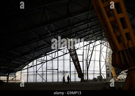 Members of the media are shown around the O2 stadium, formerly the Millennium Dome, in Greenwich, South London, during a media preview of the structure. Stock Photo