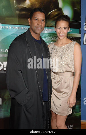 Denzel Washington and Paula Patton arrive for the UK premiere of Deja Vu, at the Odeon Kensington in west London. Stock Photo