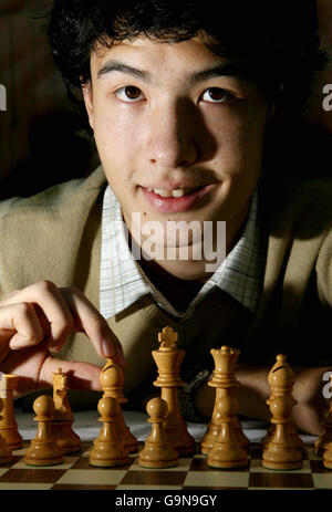 David Howell, 16, at home in Seaford, East Sussex, after becoming Britain's youngest ever chess grandmaster. Stock Photo