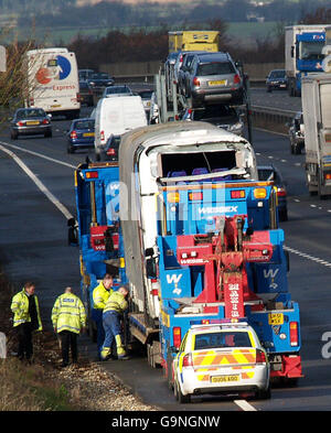 M4 coach crash Stock Photo