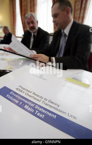 Scottish Executive reporters Ronald Jackson (left) and technical assessor Giles Scott at the start of the public inquiry in Perth into plans to build a 137-mile overhead power line through the Scottish countryside. Stock Photo