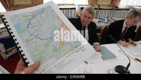 Part of the proposed route is seen at the start of the public inquiry into plans to build a 137-mile overhead power line through the Scottish countryside. Stock Photo