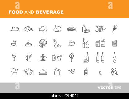 Food, beverage and retail thin line icons set Stock Vector