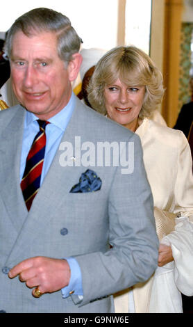 The Prince of Wales and the Duchess of Cornwall arrive for a tour of the Grand Mosque in Kuwait City. Stock Photo