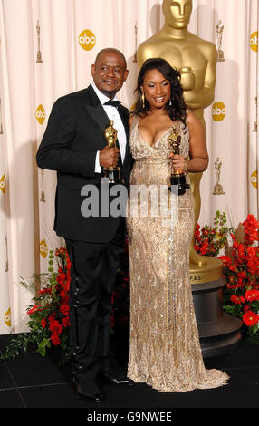 (Right-left) Jennifer Hudson, winner of the Best Supporting actress award and Forest Whitaker, winner of the Best Actor award during the 79th Academy Awards (Oscars) at the Kodak Theatre, Los Angeles. Stock Photo