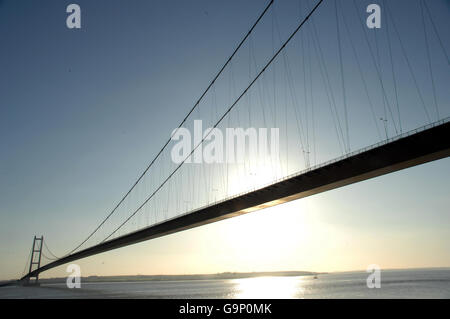 Stock of the Humber Bridge. A general view of the Humber Bridge taken from Hessle Foreshore near Hull. Stock Photo