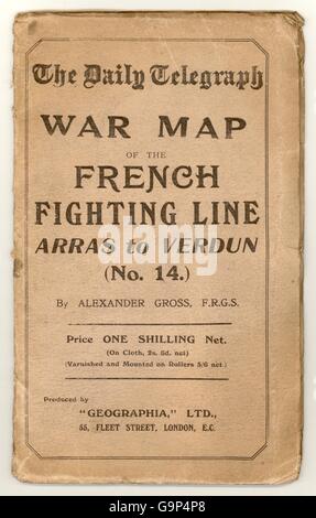 (WWi) World War 1 War Map of the French Fighting Line - Arras to Verdun. The Western Front. Published by the Daily Telegraph. circa. 1916 Stock Photo