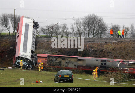 A derailed Virgin Pendolino train near Grayrigg, Kendal, in Cumbria ...