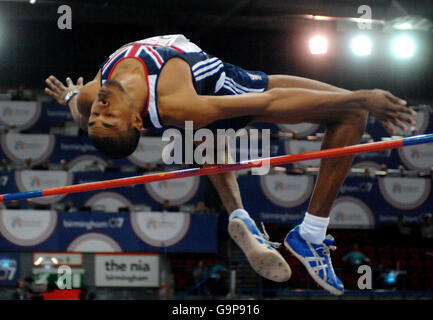 Great Britain's Martyn Bernard in the High Jump during the European Athletics Indoor Championships at the National Indoor Arena, Birmingham. Stock Photo