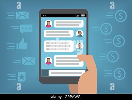 Online marketing via social media and instant messenger as concept for monetization with smart phone Stock Vector