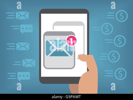 Online e-mail marketing for mobile devices like smart phone by sending newsletters Stock Vector