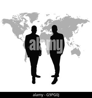 Managing directors as silhouette in front of world map Stock Photo