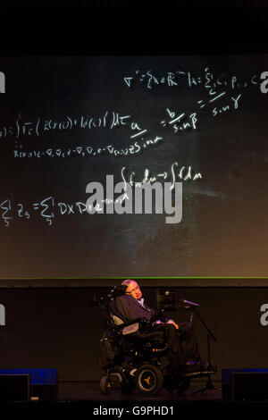 Professor Stephen Hawking speaking at the Starmus Festival 2016 in the Piramide de Arona, Las Americas, Tenerife, Canary Islands Stock Photo