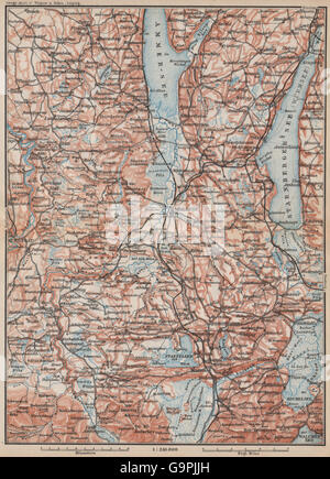 STARNBERGERSEE & AMMERSEE. Weilheim Schongau Murnau Starnberg karte, 1895 map Stock Photo
