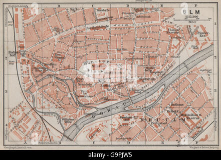 ULM antique town city stadtplan. Baden-Württemberg karte. BAEDEKER ...