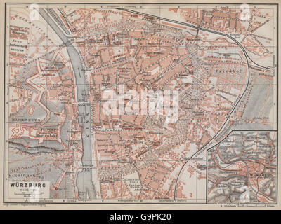 WÜRZBURG town city stadtplan & umgebung/environs. Wurzburg. Bavaria ...