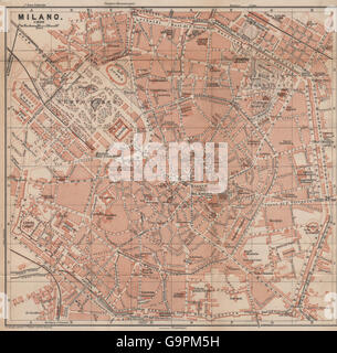 MILAN MILANO. town city plan piano urbanistico. Italy mappa. BAEDEKER, 1899 Stock Photo