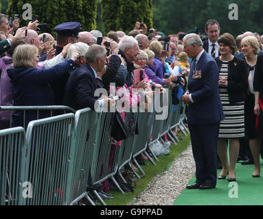 The Prince Wales stops to talk to members of the crowd as he arrives at the Ulster Memorial Tower in Thiepval, France, for a service to mark the 100th anniversary of the start of the battle of the Somme. Stock Photo